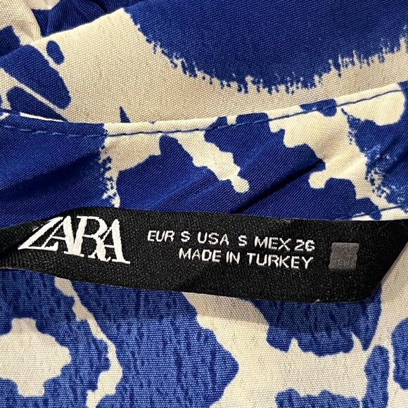 Zara Long Sleeve Boho Tiered Mini Dress, Cobalt Blue Print, S - Picture 3 of 6